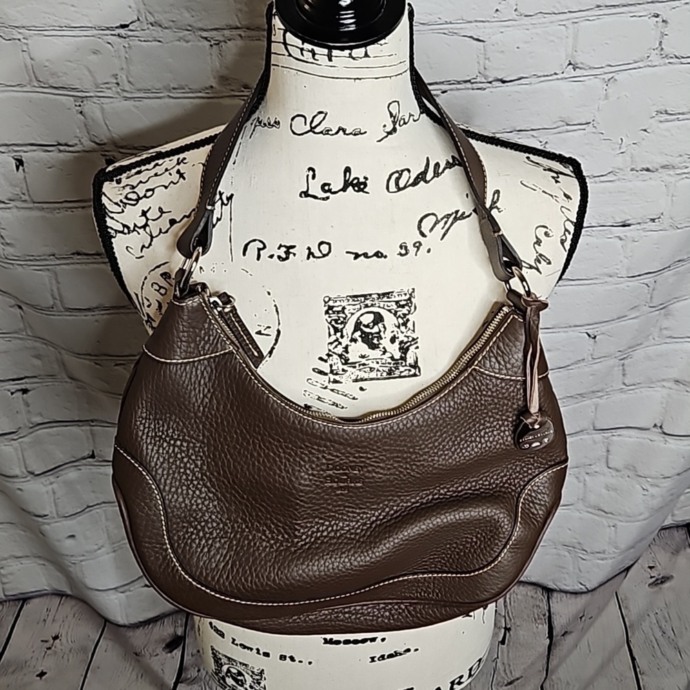 Dooney & Bourke Brown Pebble Leather Bucket Shoulder Bag